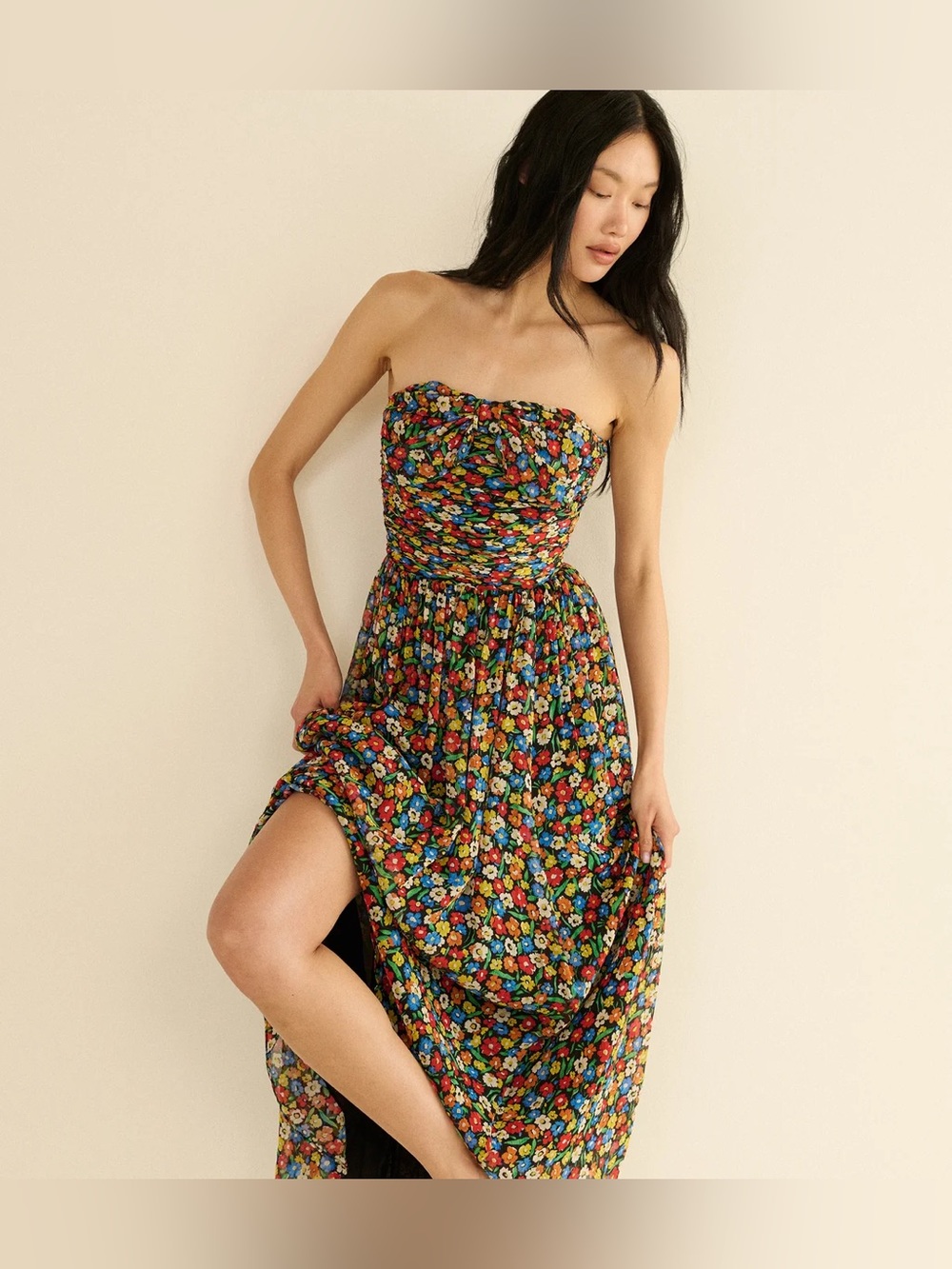 Dôen Marguerite Strapless Silk Dress Begonia Blossom Size 8 GUC